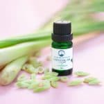 essential oil on a table with plants